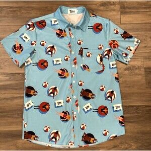 Miller Lite Beer Summer Beach Pool Short Sleeve Button Up Shirt Size Medium